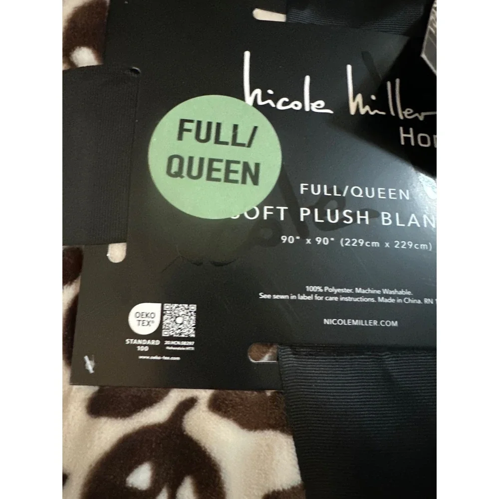 Nicole Miller Home Halloween Leopard Skull Plush Blanket Full Queen Brown Cream